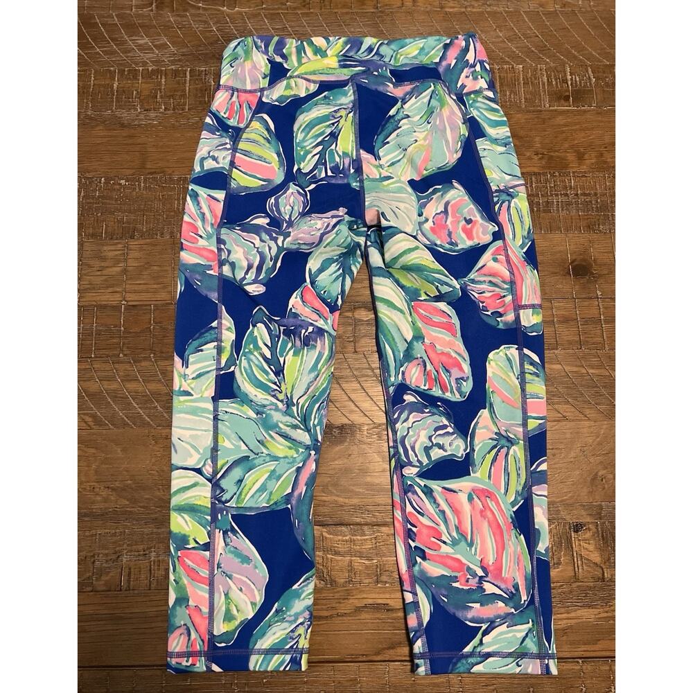 Lilly Pulitzer Leaf Print Pattern Women’s Leggings Size Medium EUC Gym Jogging - Picture 2 of 10